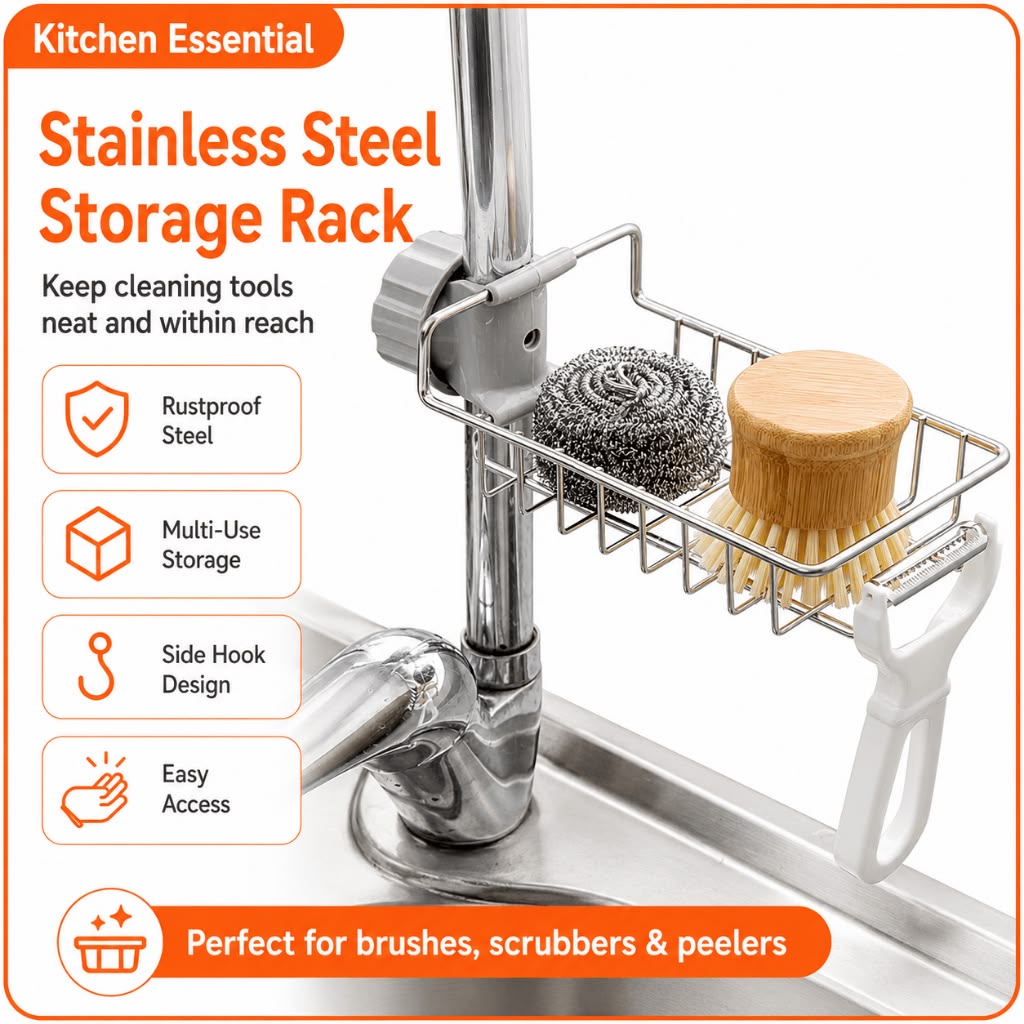 Stainless Steel Faucet Sink Organizer / Sponge Holder.