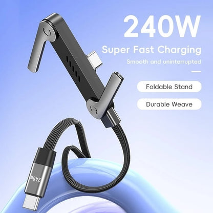 240W USB-C to USB-C Fast Charging Cable with Foldable Stand — Braided Nylon, 48V/5A, Compatible with MacBook, iPad, Samsung, Laptop & More