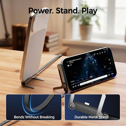 240W USB-C to USB-C Fast Charging Cable with Foldable Stand — Braided Nylon, 48V/5A, Compatible with MacBook, iPad, Samsung, Laptop & More