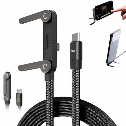 240W USB-C to USB-C Fast Charging Cable with Foldable Stand — Braided Nylon, 48V/5A, Compatible with MacBook, iPad, Samsung, Laptop & More